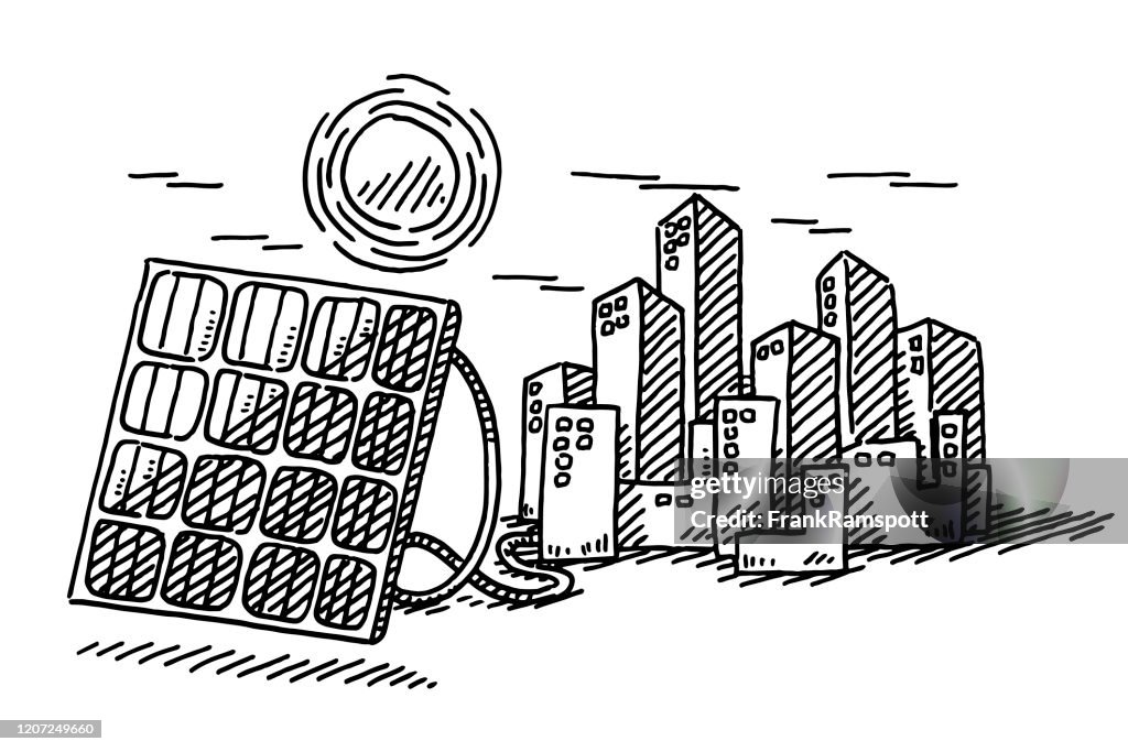 Energía Solar Para El Dibujo De La Ciudad Ilustración de stock - Getty  Images