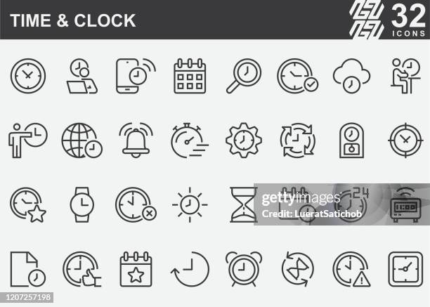 time and clock line icons - inspector stock illustrations