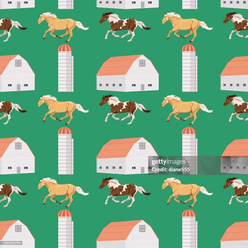 Farm Seamless Pattern: Barns