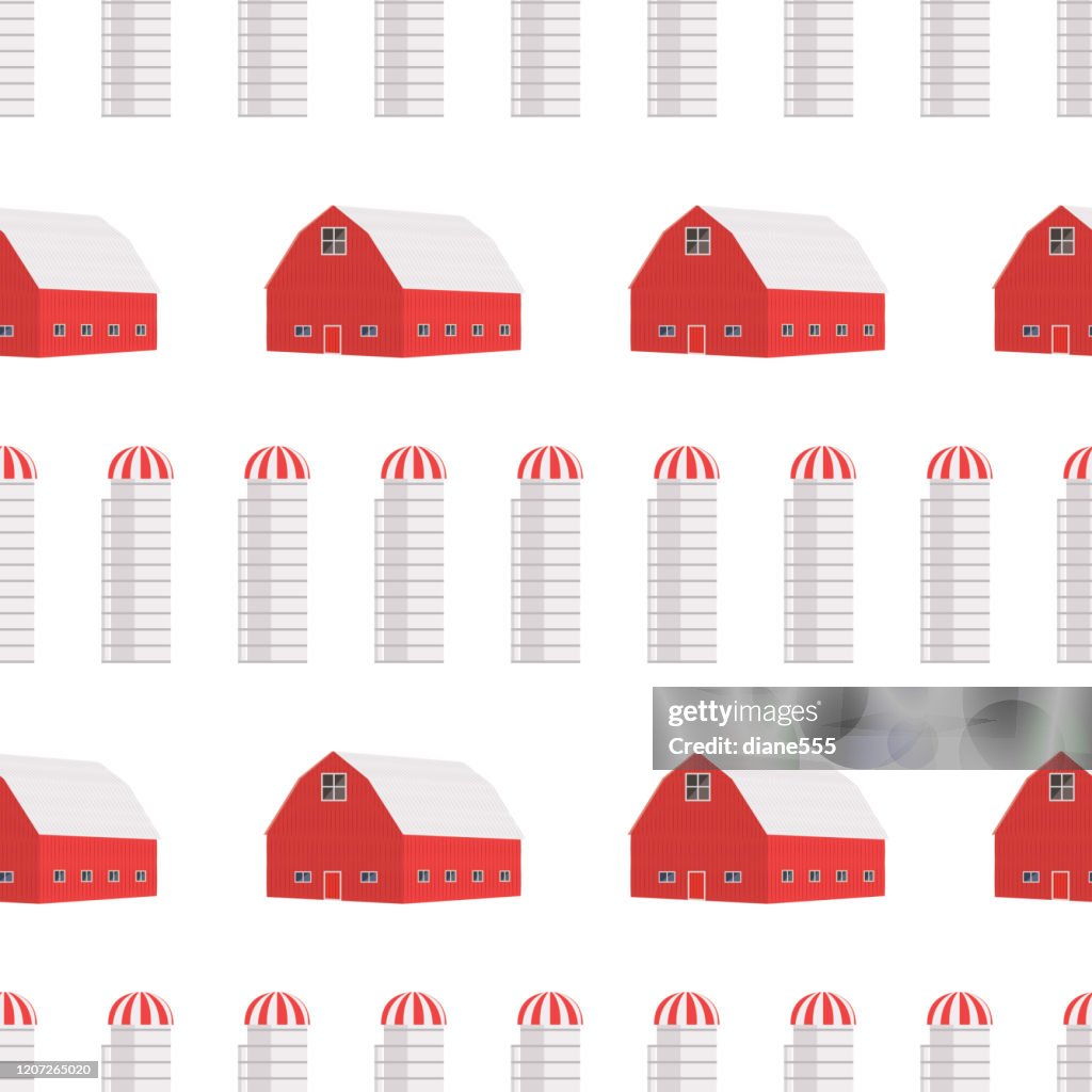 Farm Seamless Pattern: Barns