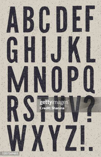 schwarz und weiß vintage zeitung alphabet - beschädigungseffekt stock-grafiken, -clipart, -cartoons und -symbole