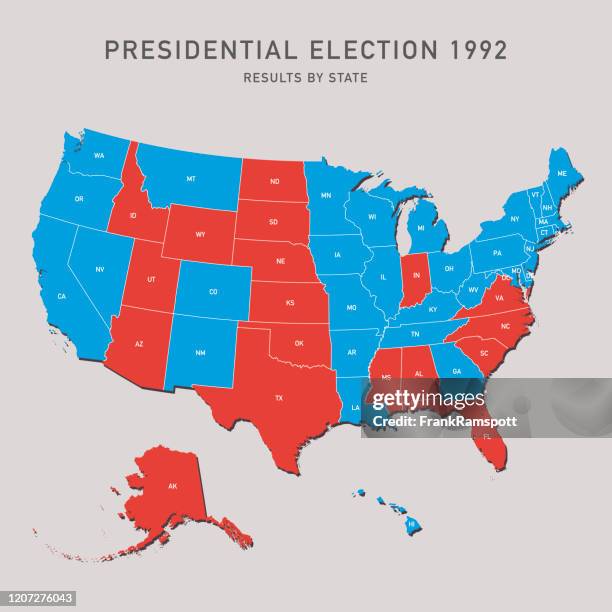 ilustrações, clipart, desenhos animados e ícones de mapa das eleições presidenciais de 1992 eua - 1992
