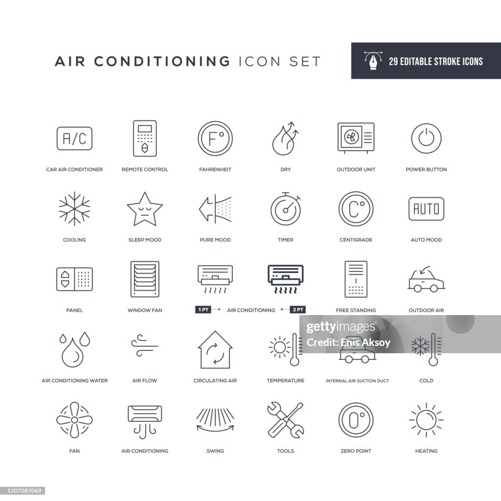 Air Conditioning Bewerkbare Stroke Line Icons