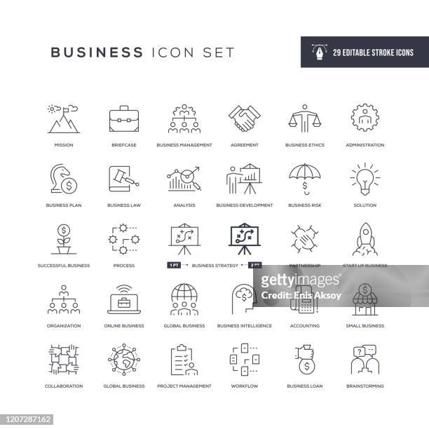 business ethics editable stroke line icons - aufführung stock-grafiken, -clipart, -cartoons und -symbole