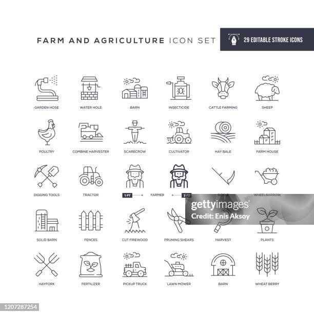 farm und landwirtschaft editable stroke line icons - farmhouse stock-grafiken, -clipart, -cartoons und -symbole