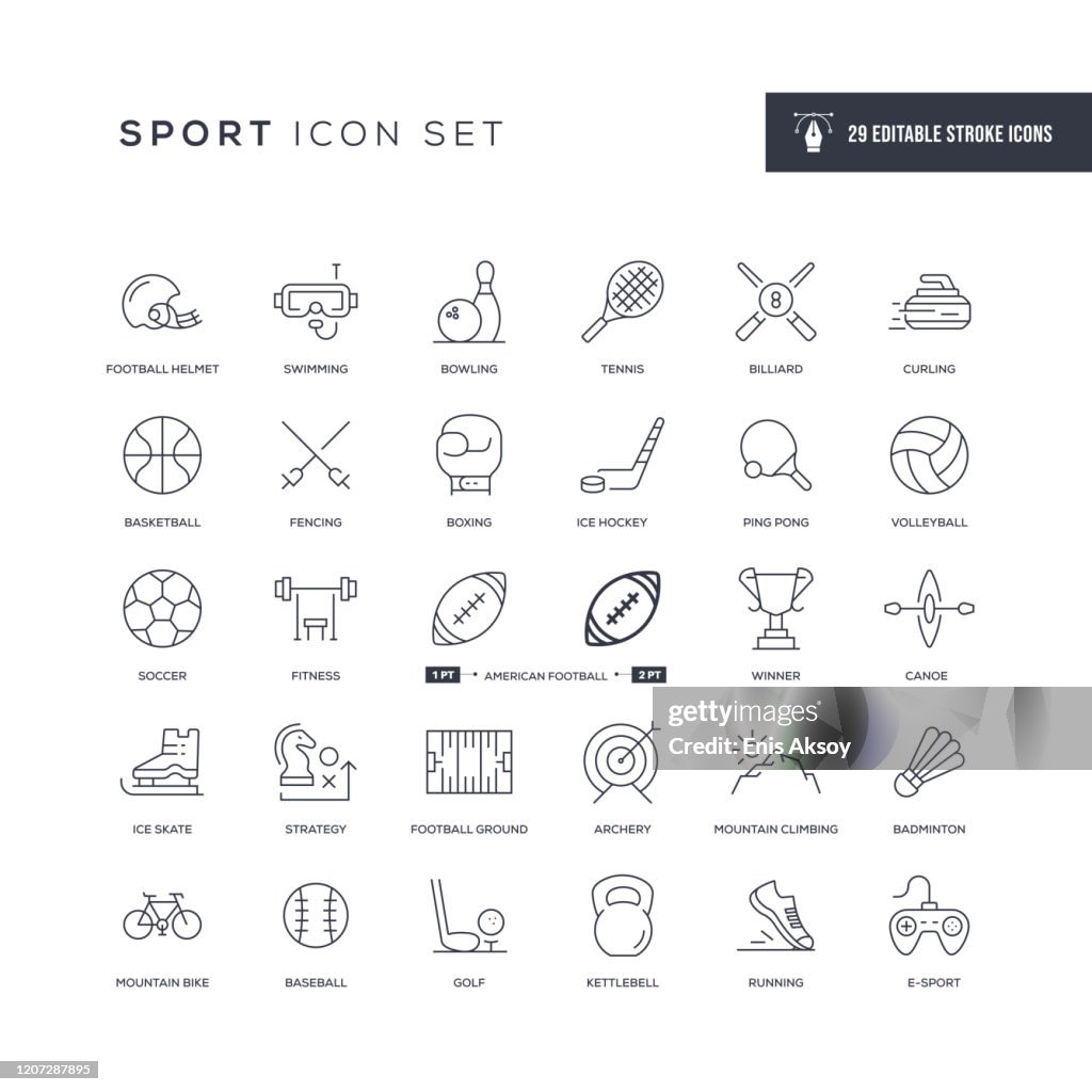 Iconos de línea de trazo editables para deportes