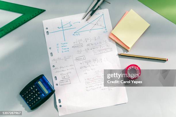 top view maths student notes - mathematical symbol bildbanksfoton och bilder