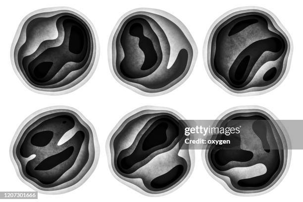 layered abstract black white paper cut bbackground. grey abstract wave shapes - trendy 3d design - reliëfkaart stockfoto's en -beelden