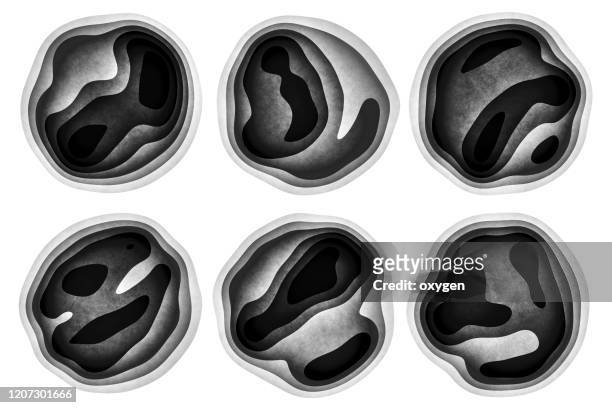 layered abstract black white paper cut bbackground. grey abstract wave shapes - trendy 3d design - contour map stock pictures, royalty-free photos & images