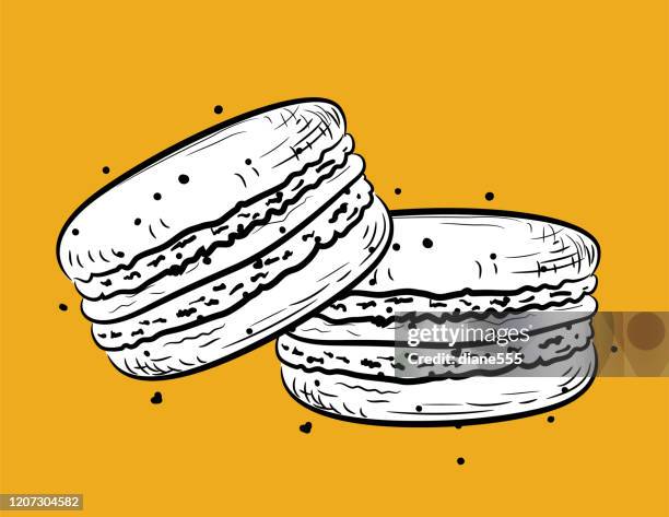 bildbanksillustrationer, clip art samt tecknat material och ikoner med handritad gravyr styel mat: granatäpple - macaroon