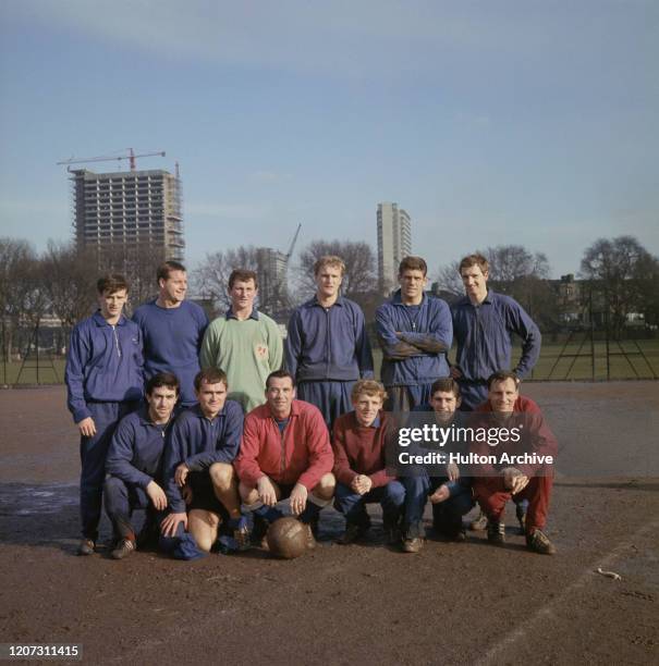 Millwall Football Club, group photo, including Doug Baker, Bobby Hunt, Len Julians, Lawrie Leslie, Brian Snowdon, and Alan Willey, UK, 23rd January...