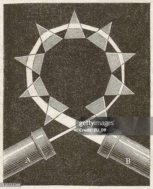 spectroscope with nine prisms, made by browning (london), published 1877 - electron microscope stock illustrations