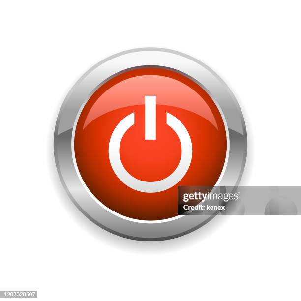 power switch glossy icon - start or stop button stock illustrations