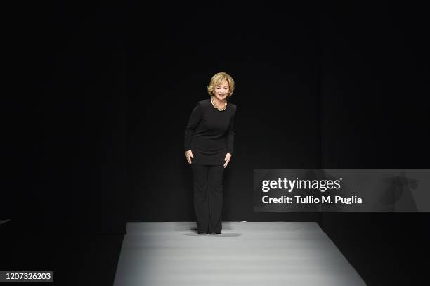 Fashion designer Alberta Ferretti acknowledges the applause of the audience during the Alberta Ferretti fashion show as part of Milan Fashion Week...