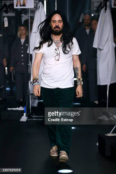 February 19th: Fashion designer Alessandro Michele during the Gucci fashion show as part of Milan Fashion Week Fall/Winter 2020-2021 on February 19,...