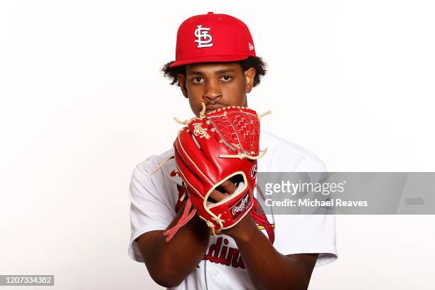 Alex Reyes of the St. Louis Cardinals poses for a photo on Photo Day at Roger Dean Chevrolet Stadium on February 19, 2020 in Jupiter, Florida.