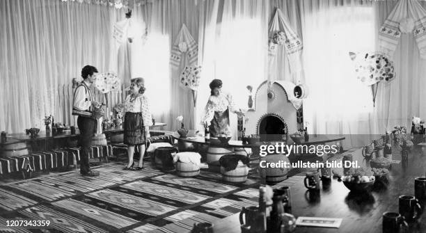 Interior of the restaurant 'Moldavia' in Kishinev, capital of the Moldavian SSR, Soviet Union