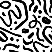 Vector seamless organic pattern. Maze organic irregular lines and dots. Hand drawn texture in memphis style.