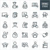 Online Learning Thin Line Icons - Editable Stroke