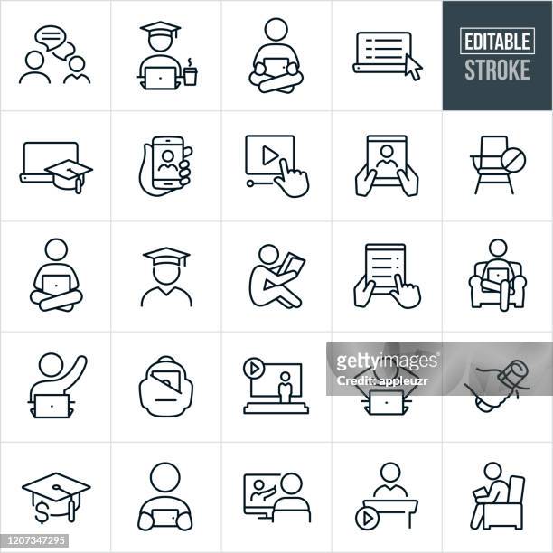 online learning thin line icons - editable stroke - learning stock illustrations