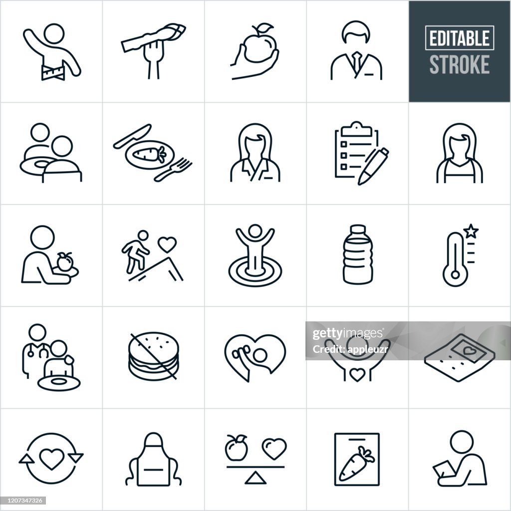 Dietitian Thin Line Icons - Editable Stroke