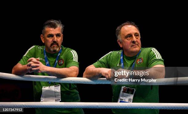 London , United Kingdom - 16 March 2020; Coaches of Aidan Walsh, Zaur Antia, right and John Conlan, during his Men's Welterweight 69KG Preliminary...