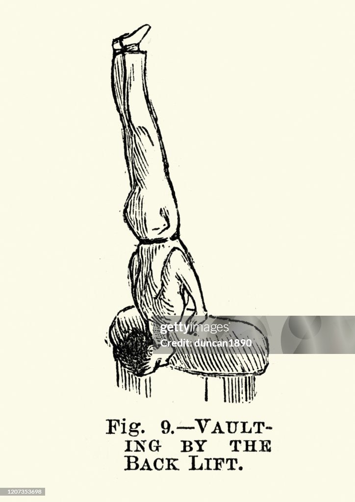 Gymnastics vault, Vaulting by the back left, Victorian sports