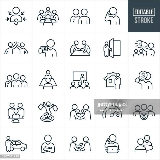 stockillustraties, clipart, cartoons en iconen met verkopersthin line-pictogrammen - bewerkbare lijn - agreement