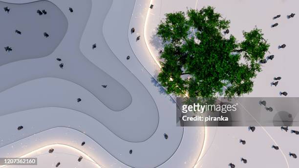 vue à angle élevé d’un parc moderne - digitally generated image photos et images de collection