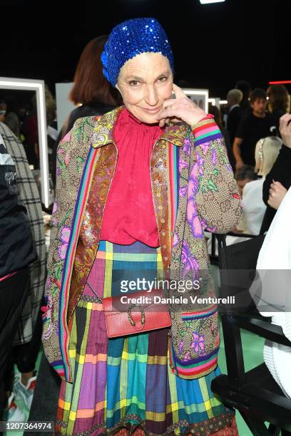 Benedetta Barzini is seen backstage at the Gucci Backstage during Milan Fashion Week Fall/Winter 2020/21 on February 19, 2020 in Milan, Italy.