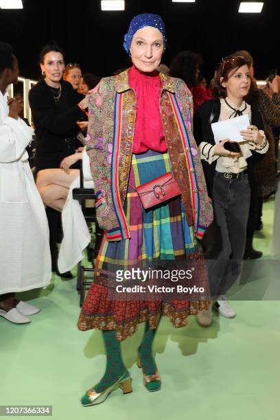 Benedetta Barzini is seen backstage at the Gucci Backstage during Milan Fashion Week Fall/Winter 2020/21 on February 19, 2020 in Milan, Italy.