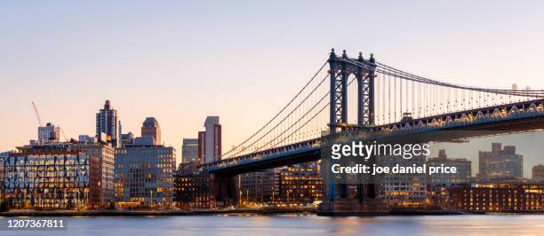 large panorama, manhattan bridge, east river, new york city, new york, america - brooklyn new york stock pictures, royalty-free photos & images