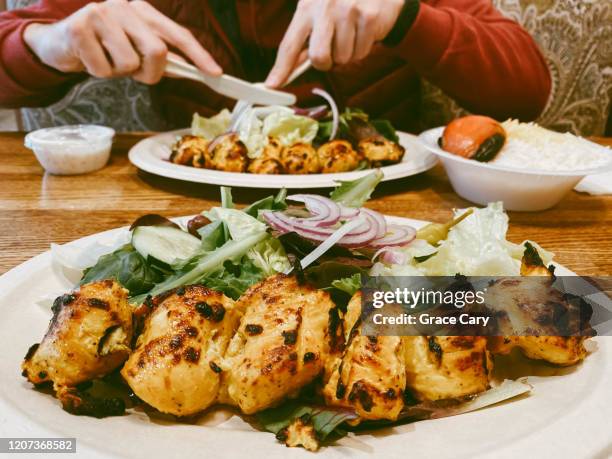 close-up of chicken kabob platter - iranian culture stock pictures, royalty-free photos & images