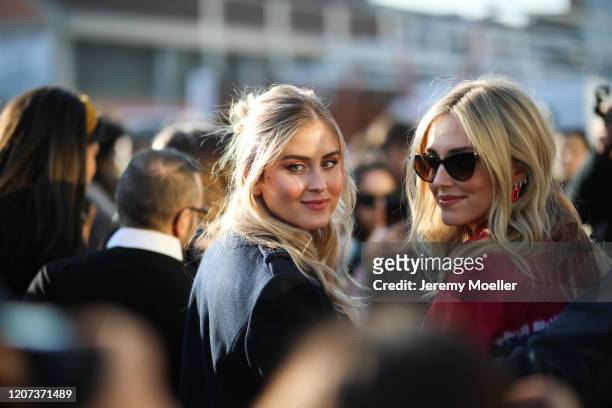 Valentina Ferragni and Chiara Ferragni are seen before the Alberta Ferretti show during Milan Fashion Week Fall/Winter 2020-2021 on February 19, 2020...