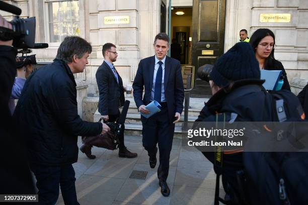Education Secretary Gavin Williamson leaves the Cabinet Office after attending a COBRA meeting ahead of the first daily public updates on March 16,...