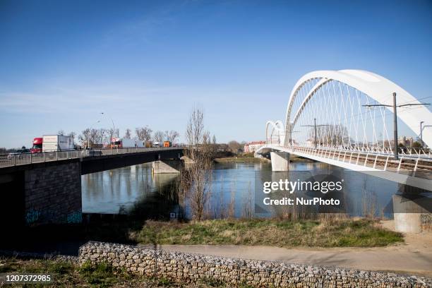 German police officers stand at the French-German border between Kehl and Strasbourg, on March 16, 2020 in Kehl, as part of border control...