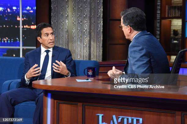The Late Show with Stephen Colbert and guest Dr. Sanjay Gupta during Thursday's March 12, 2020 show.