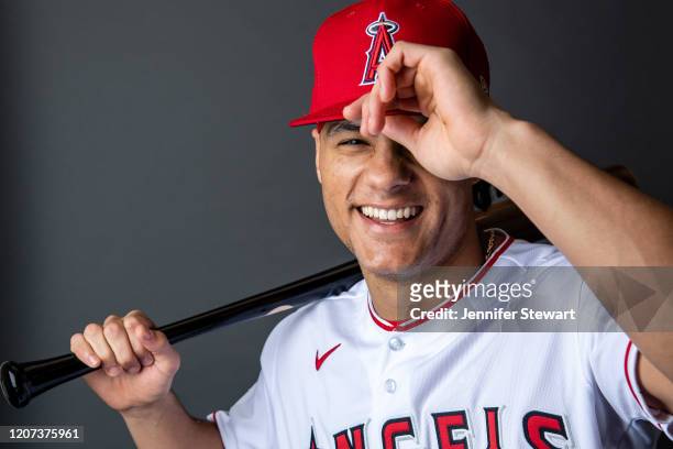 Michael Hermosillo of the the Los Angeles Angels poses for a photo during Photo Day at Tempe Diablo Stadium on February 18, 2020 in Tempe, Arizona.