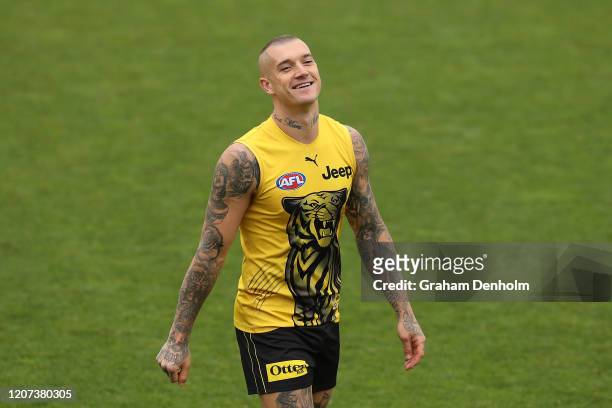 Dustin Martin of the Tigers looks on during the Richmond Tigers AFL Intra Club match at Punt Road Oval on February 20, 2020 in Melbourne, Australia.