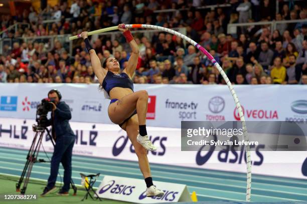 Angelica Bengtsson of Sweden competes during the Women's Pole Vault Final during the World Athletics Indoor Tour In Lievin on February 19, 2020 in...