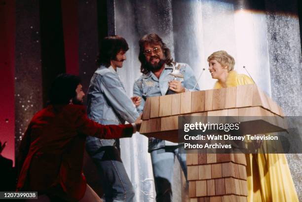 Brush Arbor Band accepting award, Kenny Rogers, Joyce Bulifant appearing on the ABC tv special 'The 1974 Country Music Awards'.