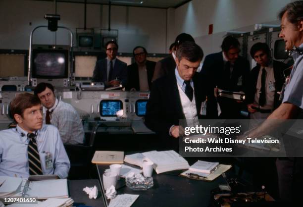 Gary Collins, Ed Nelson, Robert Culp, extras appearing in the ABC tv movie 'Houston, We've Got a Problem'.