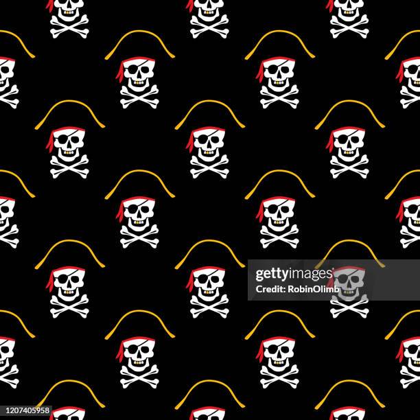 skull and crossbones with hats seamless pattern - black bandana stock illustrations