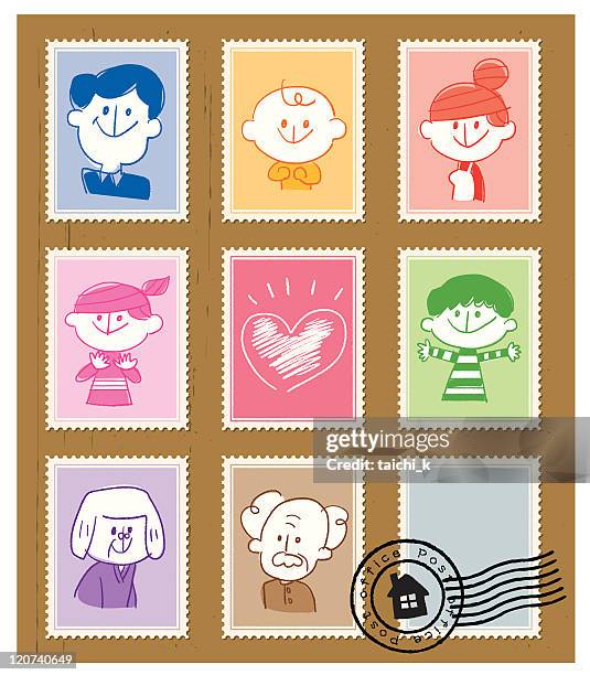 stempel der familie - grandparent stock-grafiken, -clipart, -cartoons und -symbole