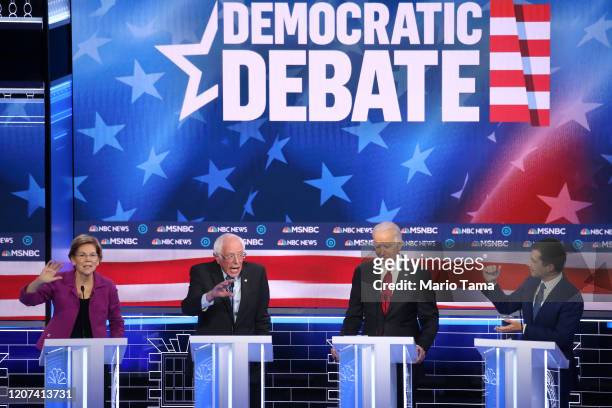 Democratic presidential candidates Sen. Elizabeth Warren , Sen. Bernie Sanders , former Vice President Joe Biden and former South Bend, Indiana mayor...