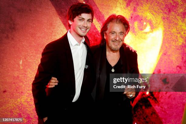 Logan Lerman and Al Pacino attend the premiere of Amazon Prime Video's "Hunters" at DGA Theater on February 19, 2020 in Los Angeles, California.