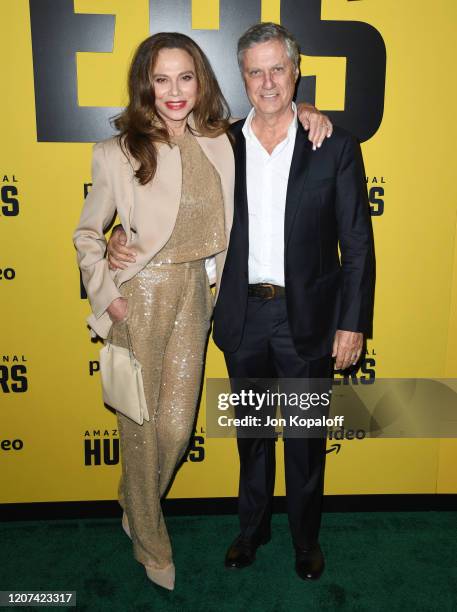 Lena Olin and Lasse Hallström attend the premiere of Amazon Prime Video's "Hunters" at DGA Theater on February 19, 2020 in Los Angeles, California.