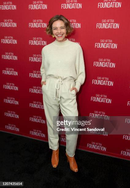 Actress Eloise Mumford attends SAG-AFTRA Foundation Conversations presents "Standing Up, Falling Down" at SAG-AFTRA Foundation Screening Room on...