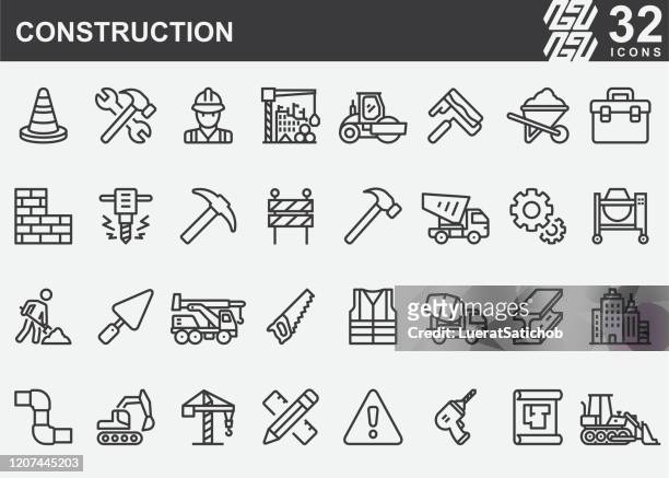 ilustraciones, imágenes clip art, dibujos animados e iconos de stock de iconos de la línea de construcción - built structure