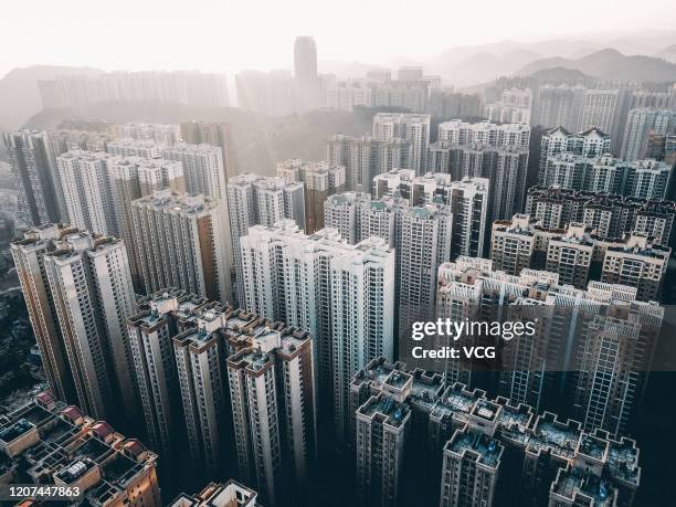 Aerial view of buildings at Huaguoyuan community on February 5, 2020 in Guiyang, Guizhou Province of China.